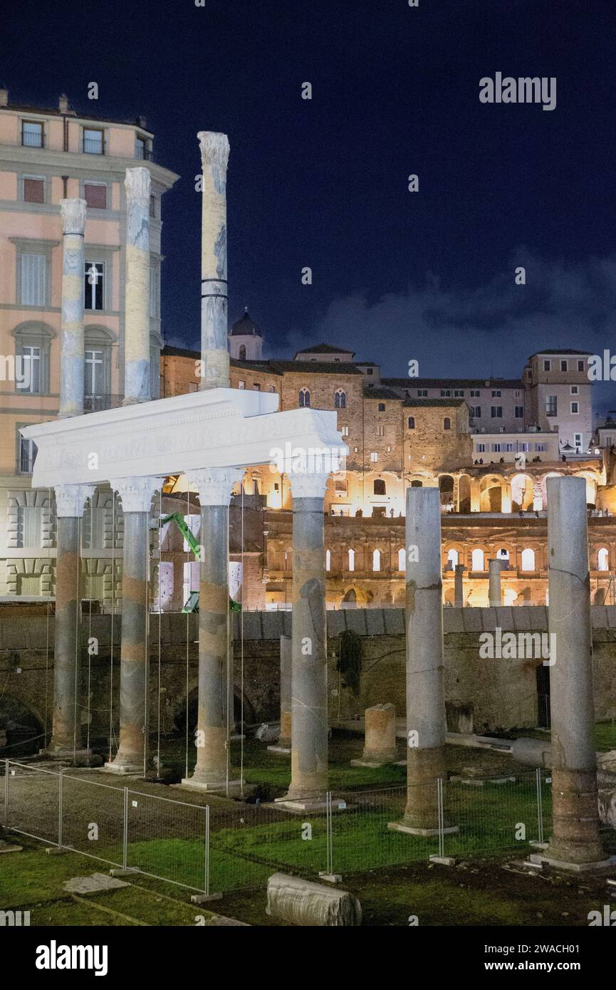 Rome, Italy. 1st Jan, 2024. The superimposed columns and the portion of