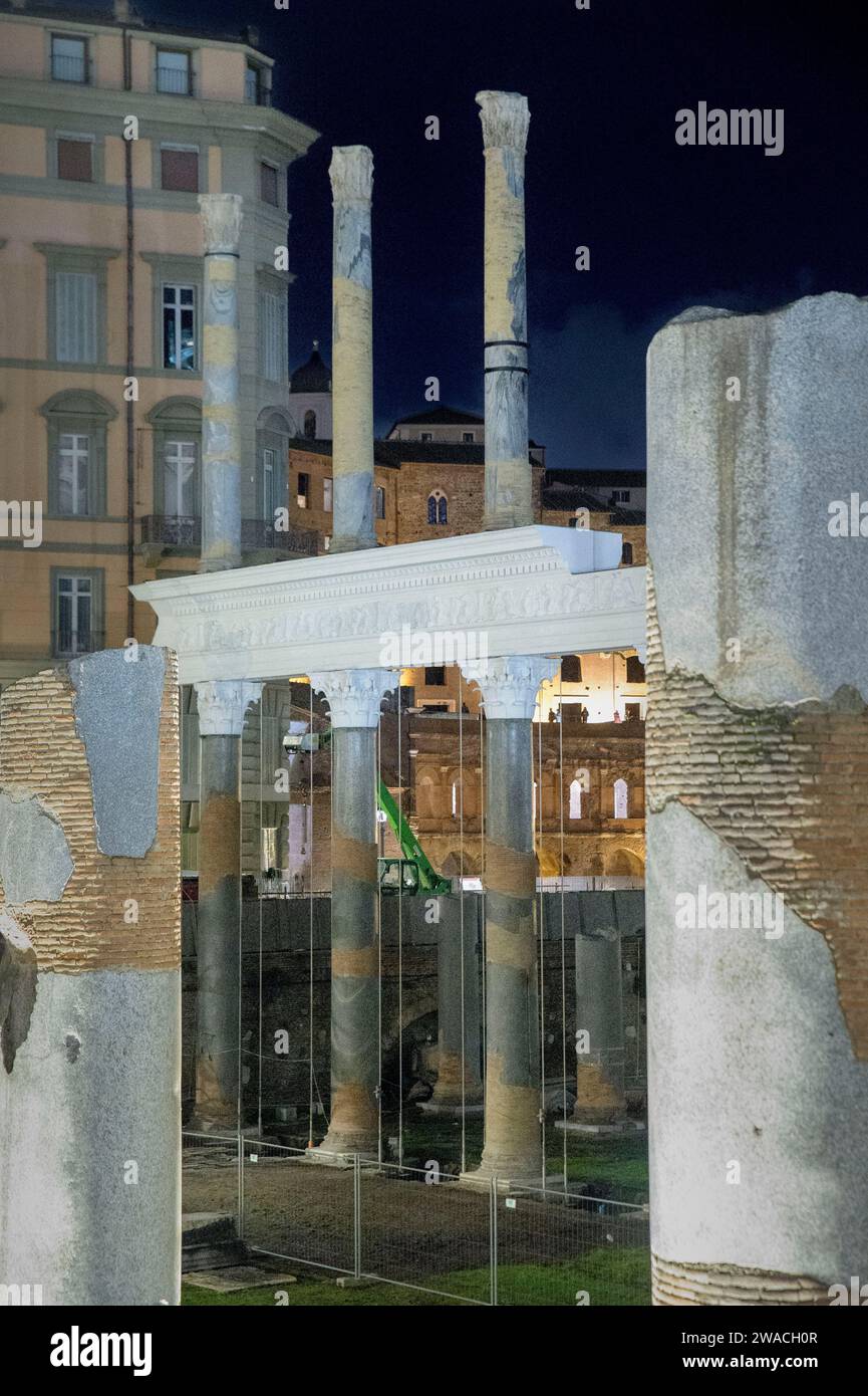 Rome, Italy. 1st Jan, 2024. The superimposed columns and the portion of