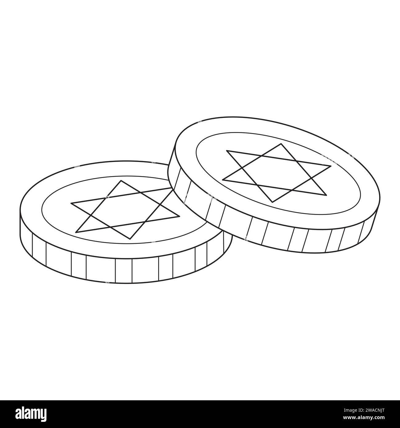 Coins, Jewish coins. Happy Hanukkah Illustration. Coloring page. Line ...