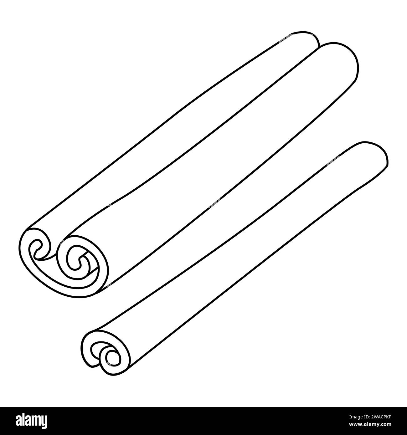 Decorative composition with cinnamon sticks isolated on white. Spice set. Christmas spices cinnamon. Vector illustration. line art drawing coloring page.  Stock Vector