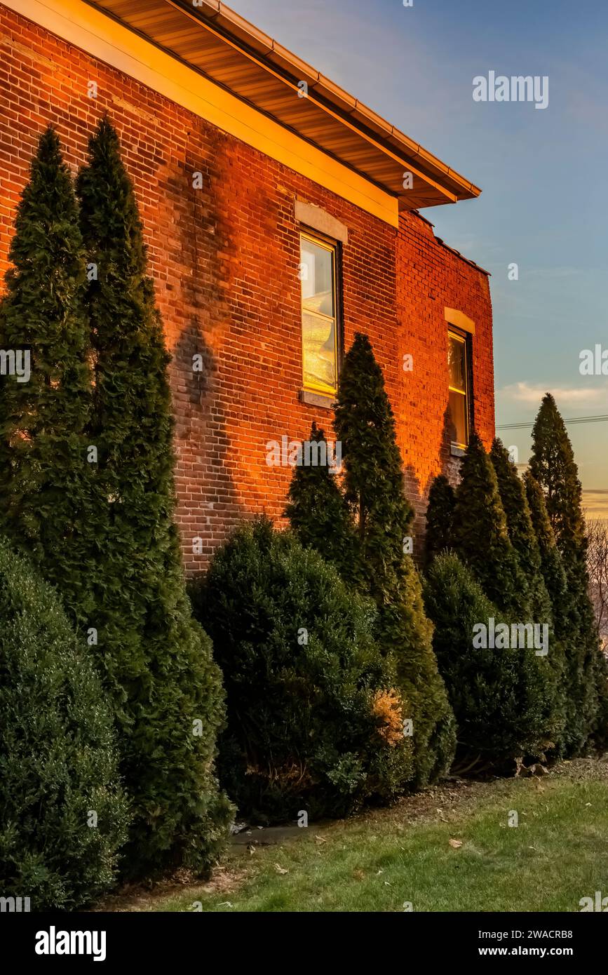 Evening on brick buildings along the Lincoln Highway in Mechanicsville