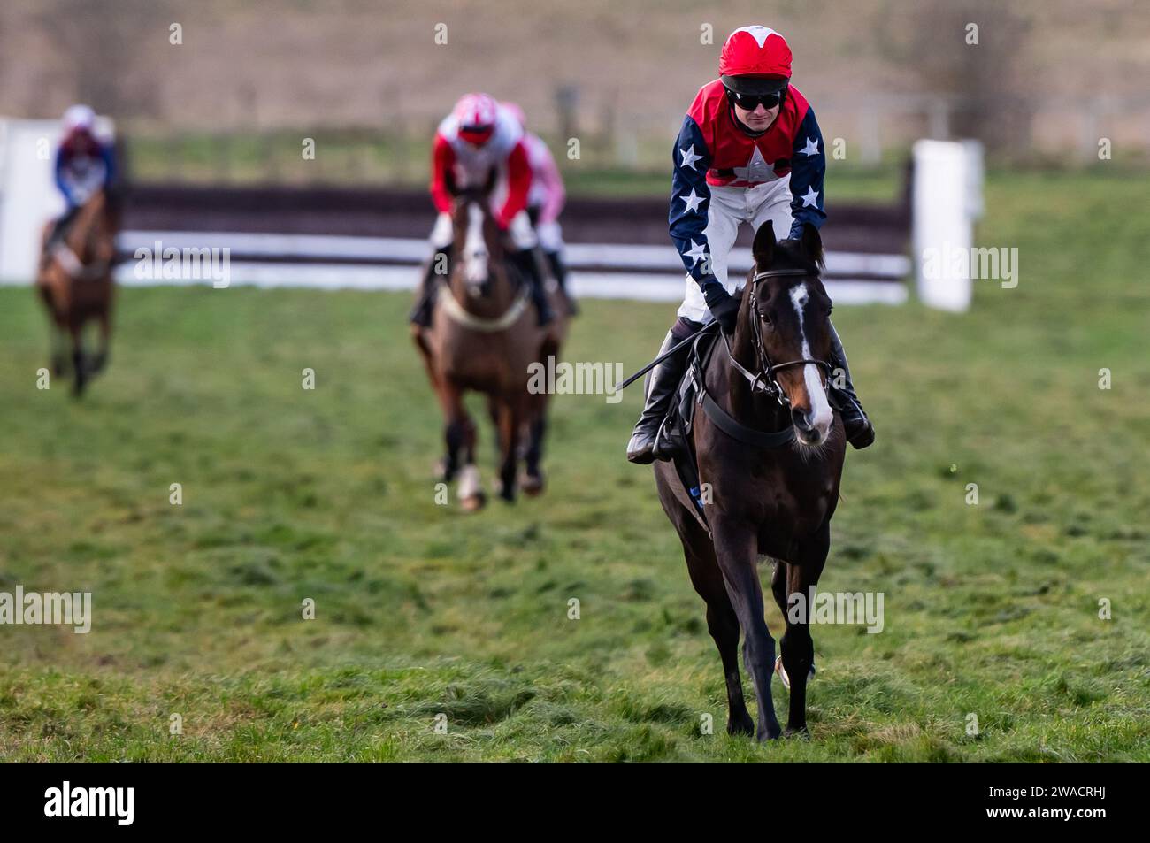 Grace A Vous Enki and jockey James King win at Larkhill Racecourse