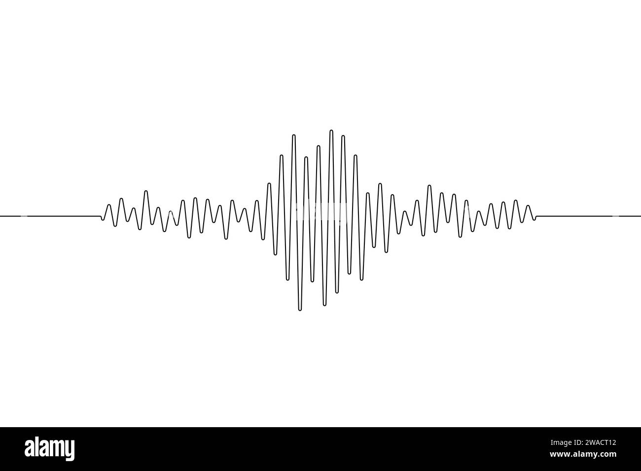Earthquake one continuous line. Polygraph single line art. Outline wave. Black waves pattern isolated on white background. Oneline seismograph. Sound Stock Vector