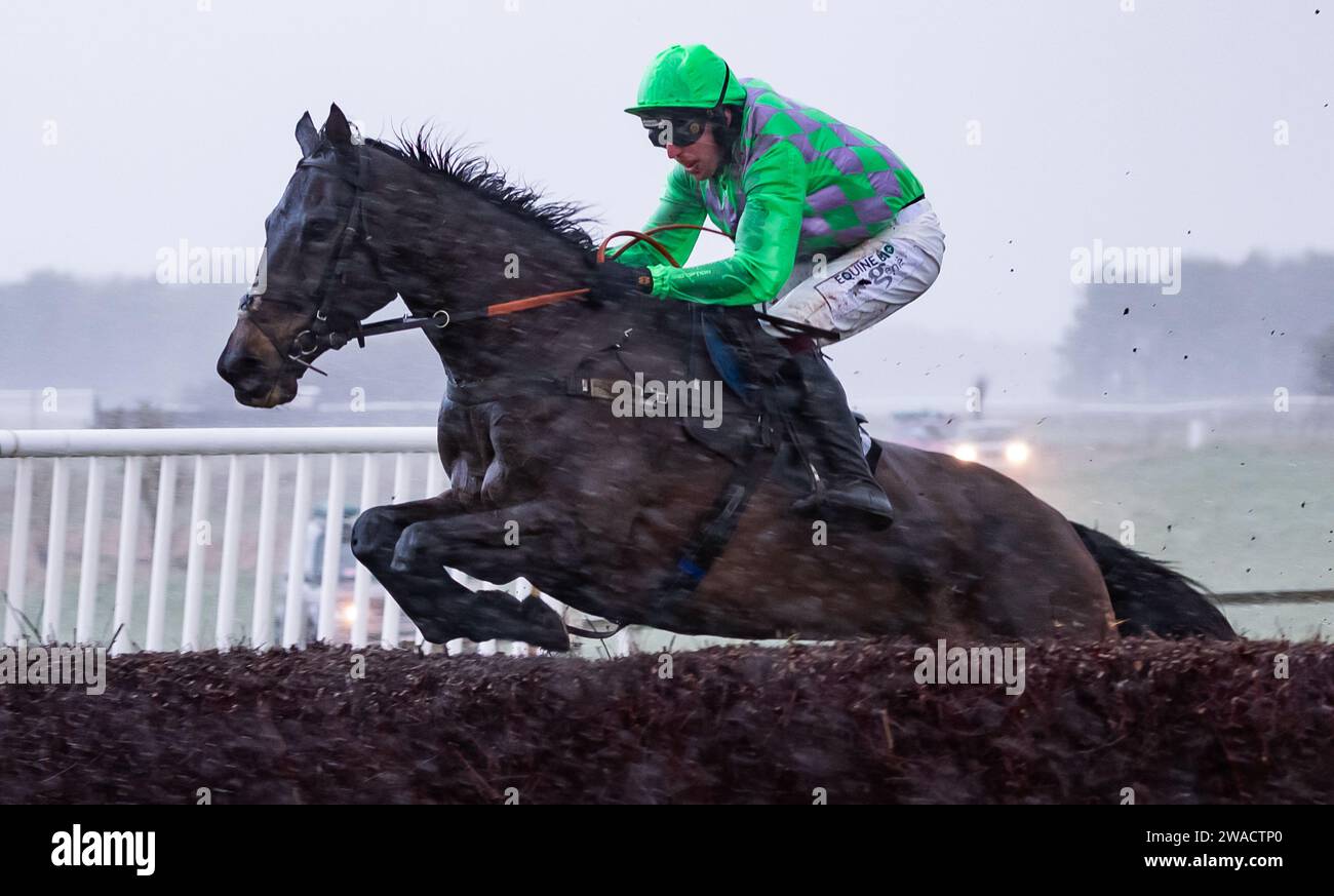 Action from Larkhill Racecourse, Wiltshire, UK, as the Larkhill Racing Club held their annual point-to-point race meeting on New Years' Eve 2023. Stock Photo