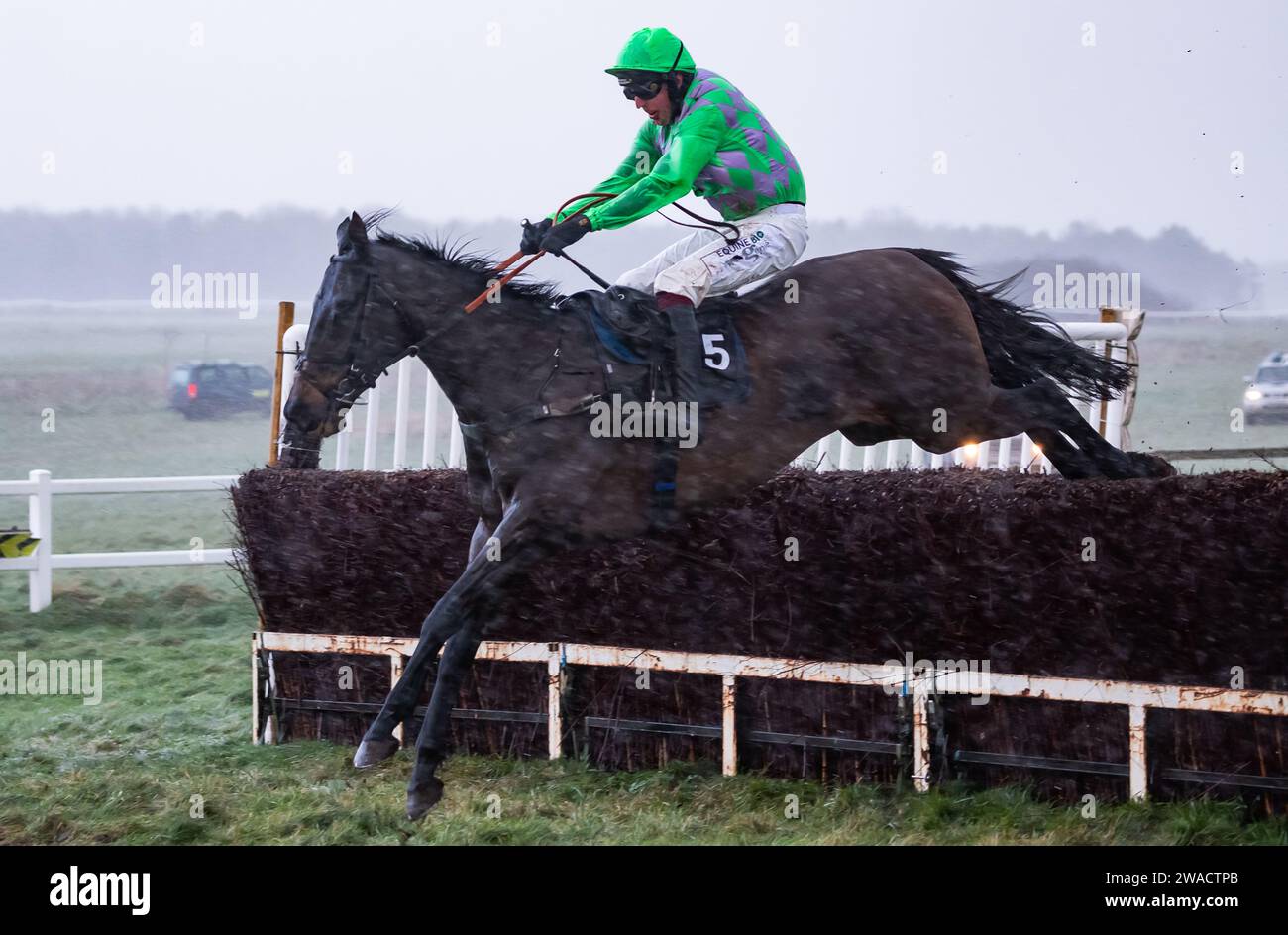 Action from Larkhill Racecourse, Wiltshire, UK, as the Larkhill Racing Club held their annual point-to-point race meeting on New Years' Eve 2023. Stock Photo