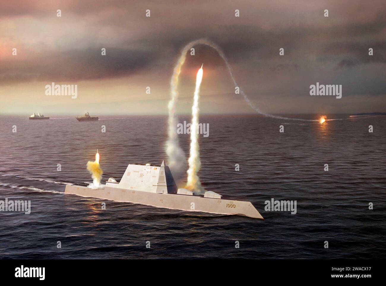 An artist rendering of the Zumwalt class destroyer DDG 1000, a new class of multimission U.S
