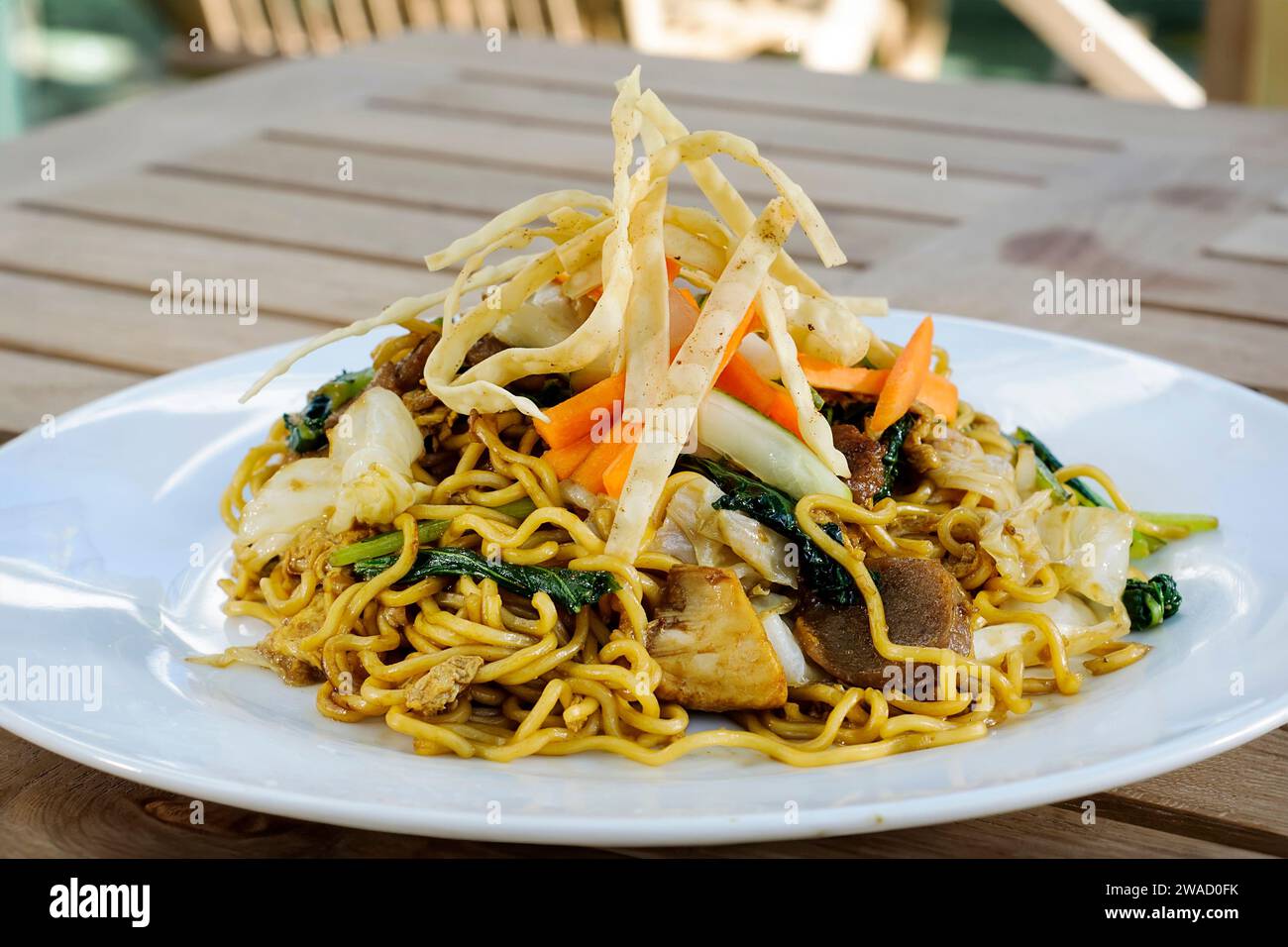 Bakmie Bakso Goreng or Fried Meatball Noodles Stock Photo