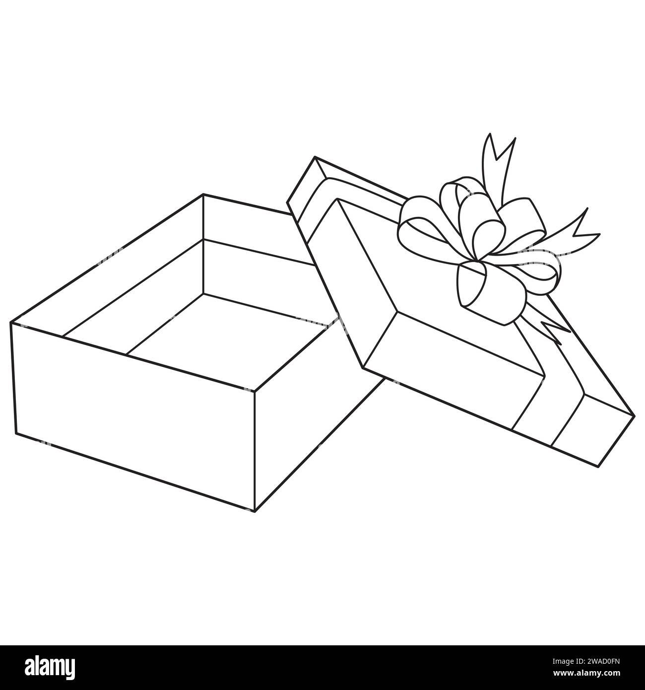 Gift boxe with ribbon bow. Holiday doodle icons for birthday, New year, Christmas, wedding. Celebration concept in minimalism design. Coloring page. Black and white Vector illustration Stock Vector