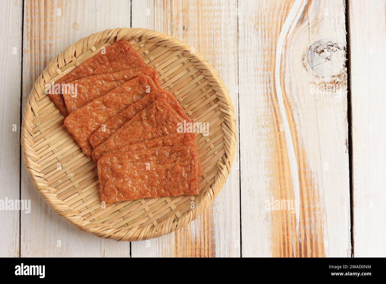 Top View Sliced Abura Age Japanese Tofu Pocket Inari Sushi Stock Photo