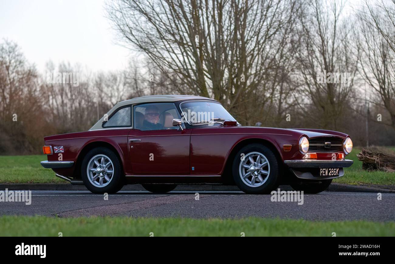Stony Stratford,UK Jan 1st 2024. 1971 red Triumph TR6 sports car