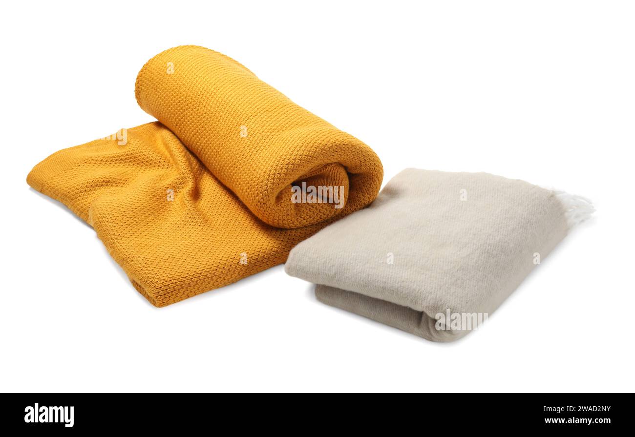 Two soft warm blankets isolated on white Stock Photo