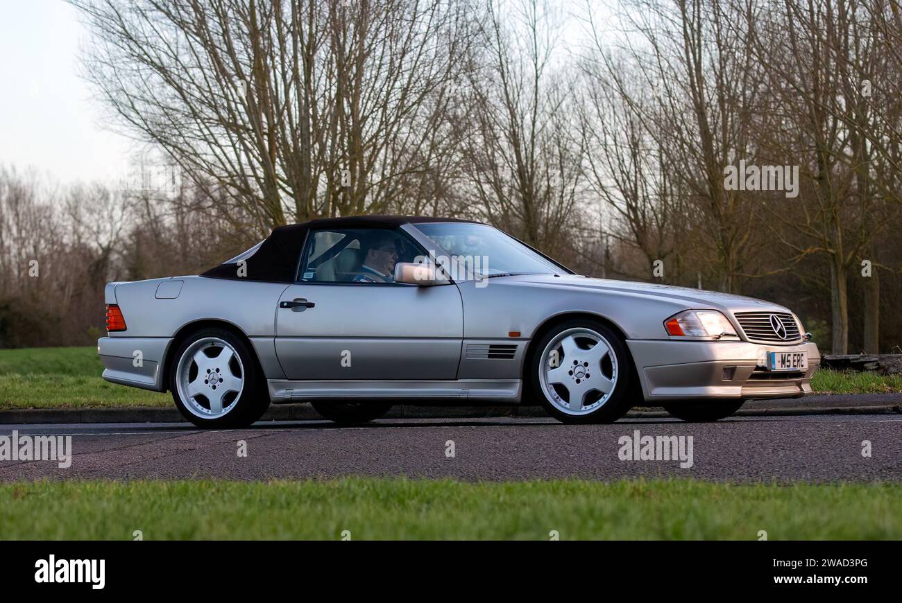 Stony Stratford,UK Jan 1st 2024. 1995 silver Mercedes Benz SL car