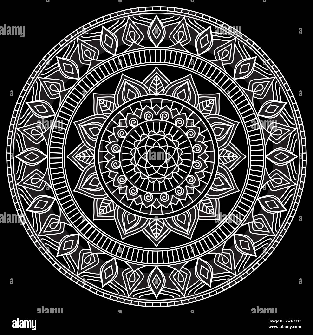 Mandala line art designs on black background. Coloring page for kids ...