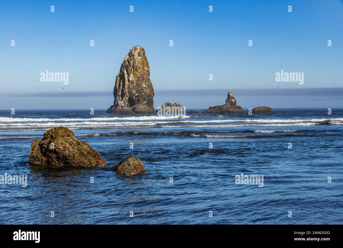 USA, Oregon, Rock formations in ocean at Cannon Beach Stock Photo