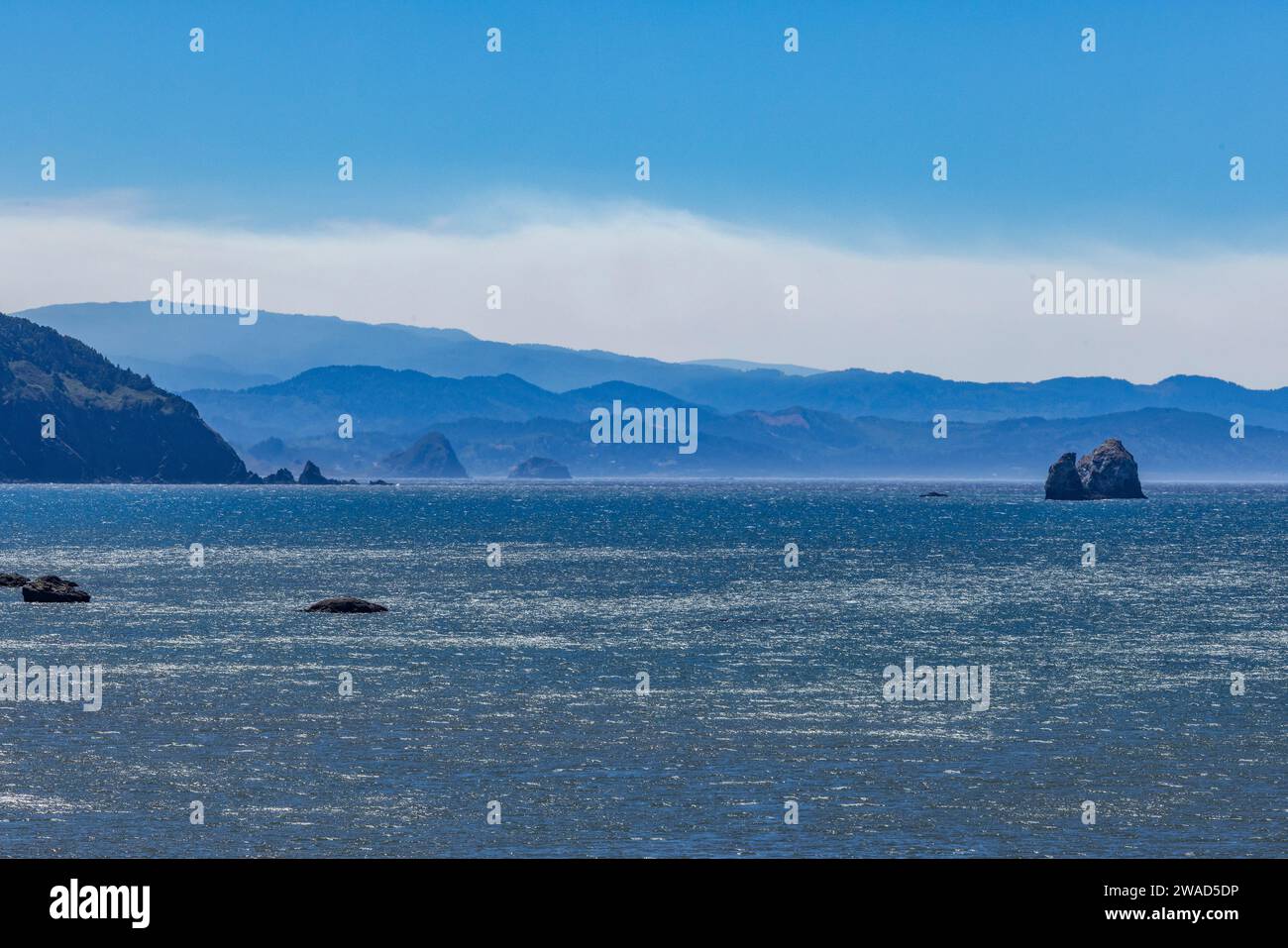 USA, Oregon, Bandon, Coast landscape and rippled sea Stock Photo