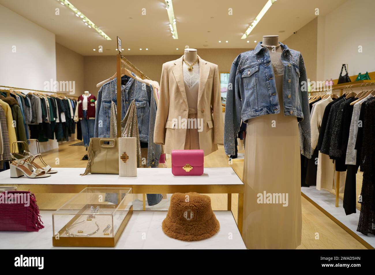 SINGAPORE NOVEMBER 05, 2023 clothes on display inside Maje store in