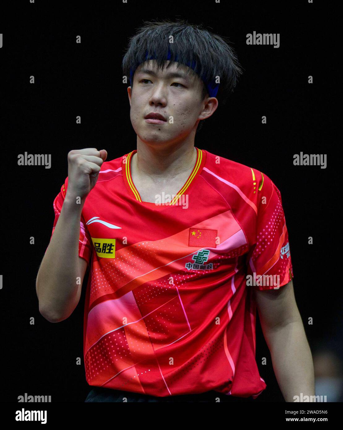 Doha, Qatar. 3rd Jan, 2025. Wang Chuqin of China reacts during the men