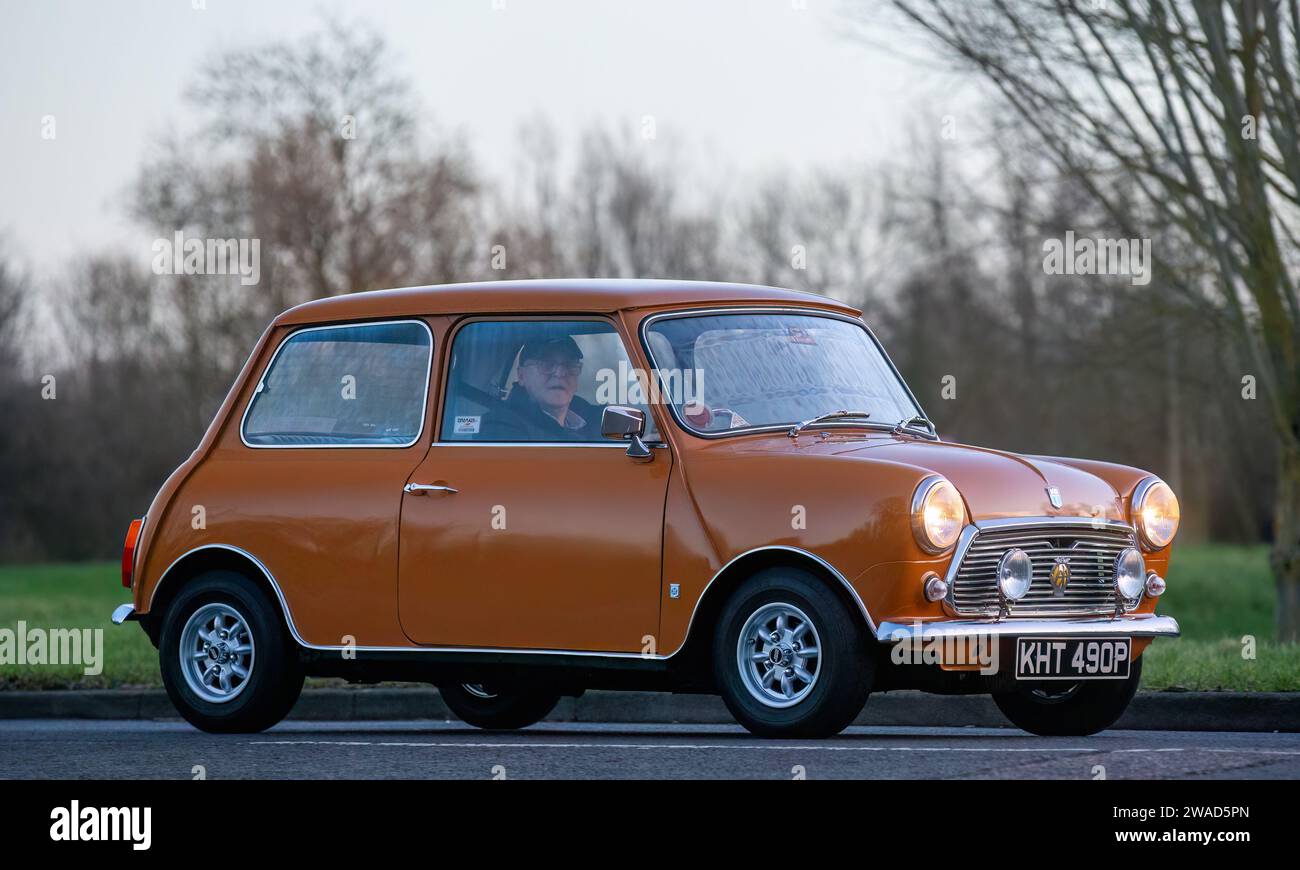 Stony Stratford,UK Jan 1st 2024. 1975 yellow Rover Mini 1000 car