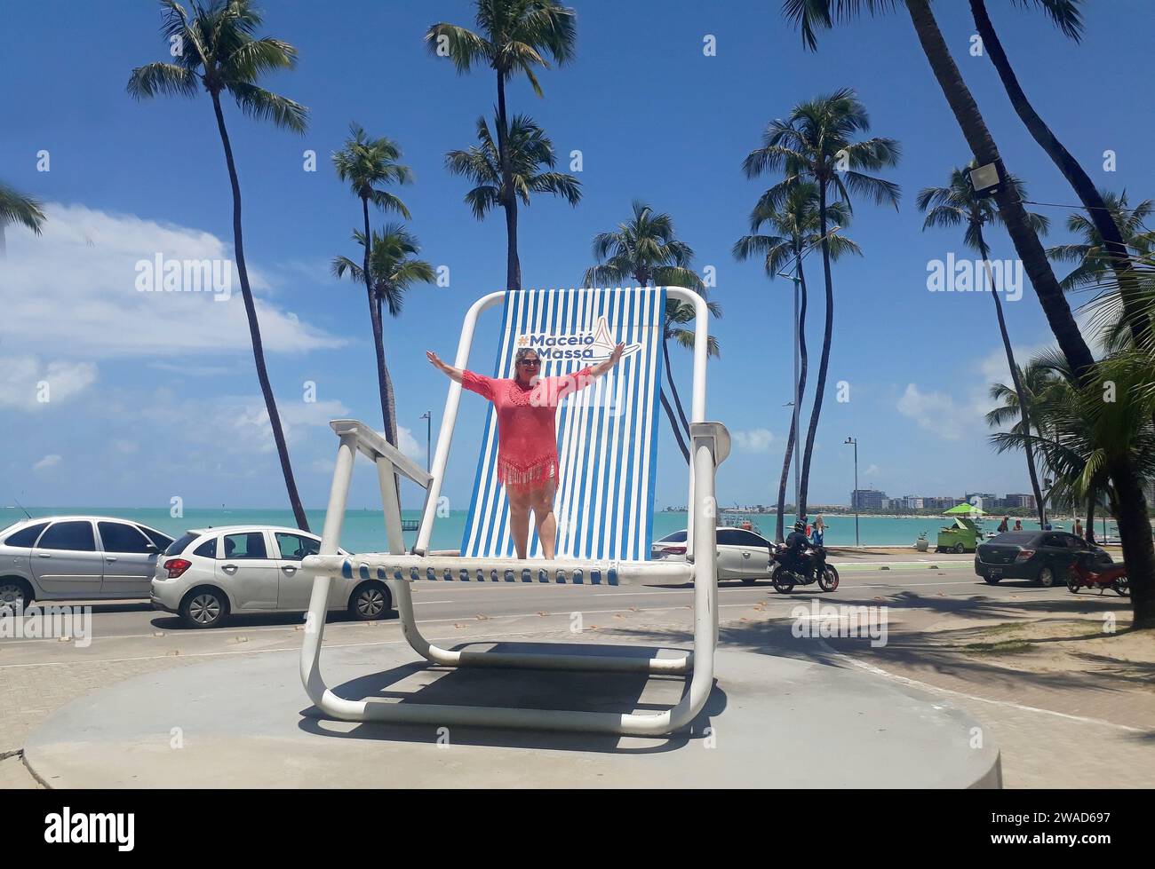 Maceió, Brazil, October 5, 2023. Tourist spot: giant chair, in the neighborhood of Ponta Verde, in the city of Maceió, in the northeast region of Braz Stock Photo