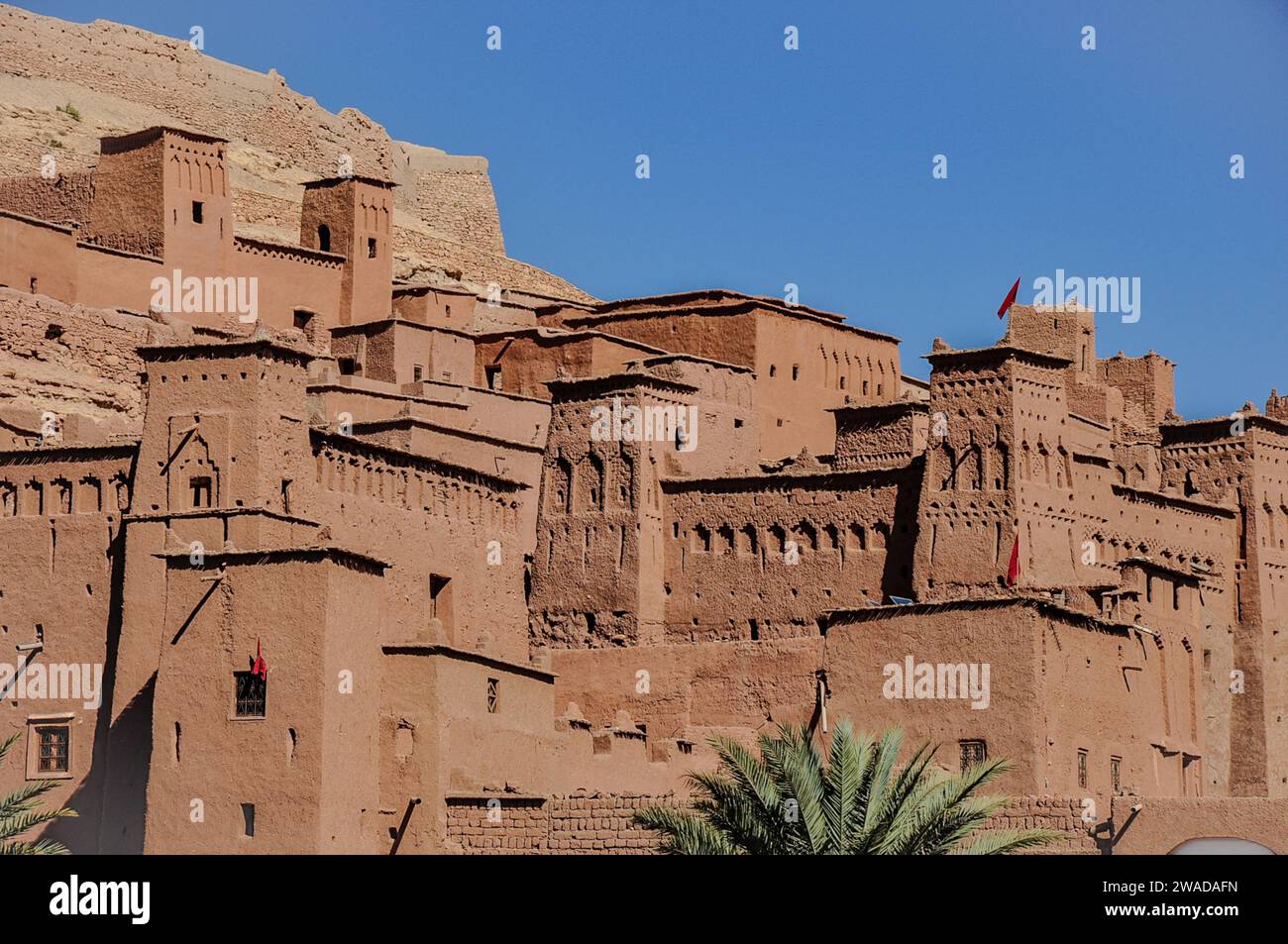 11th century Ksar of Aït Benhaddou, famous for being the best preserved example of Moroccan earthen clay architecture. Aït Benhaddou, Morocco Stock Photo