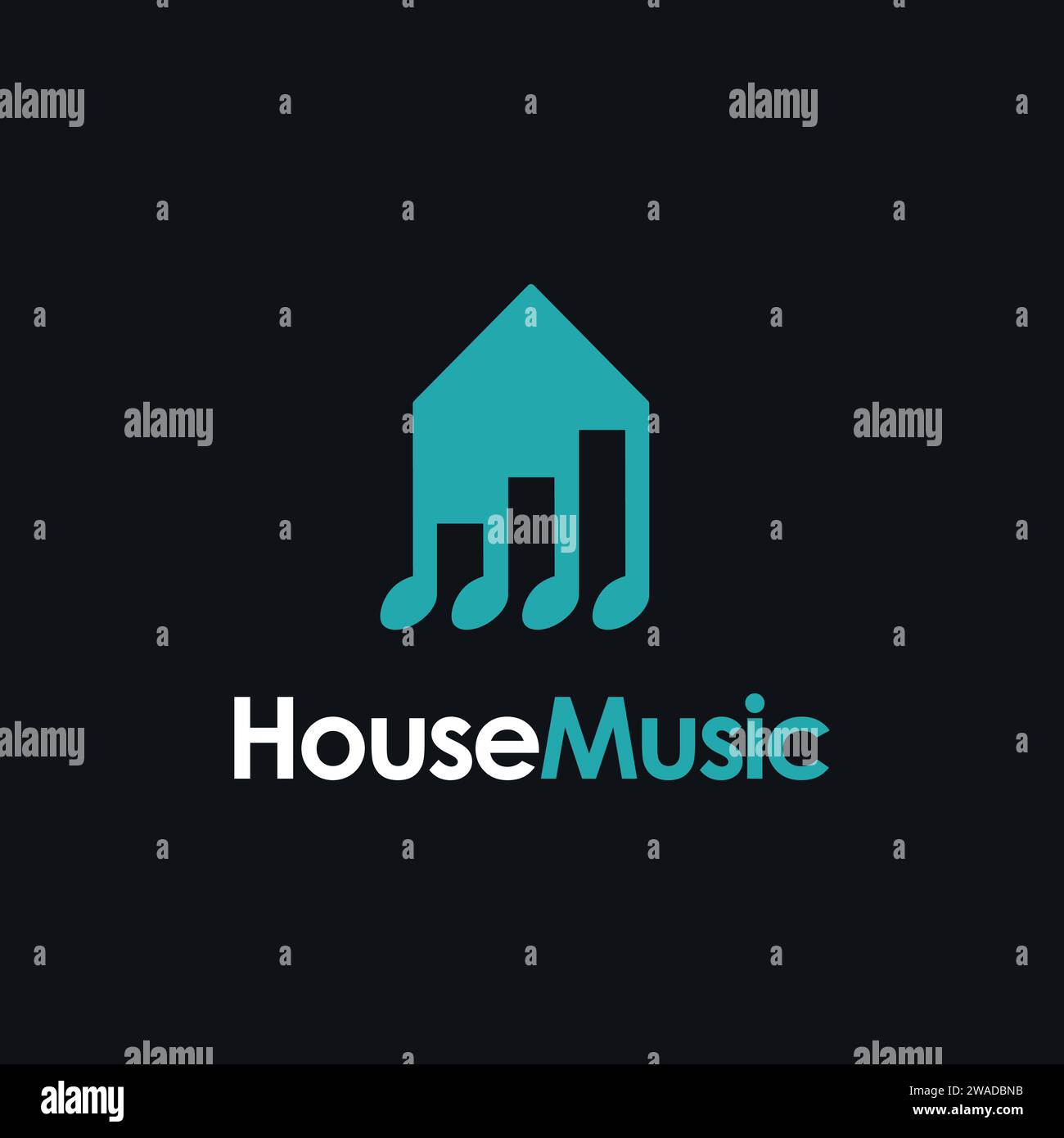 Music house logo template vector on dark background, building and musical note symbol logo icon Stock Vector