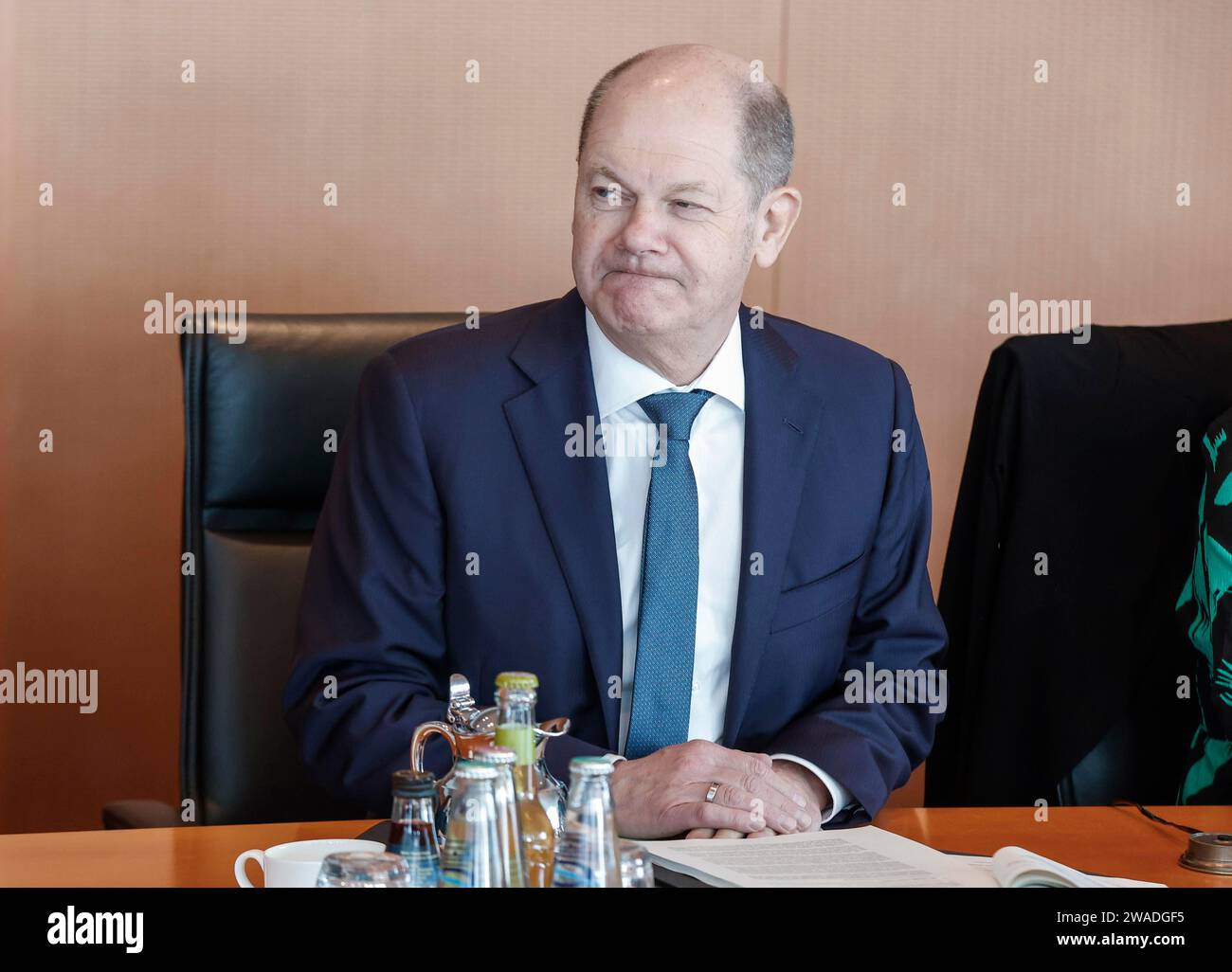 Federal Chancellor Olaf Scholz in front of the start of the Cabinet meeting in the Chancellery, Berlin, 29 March 2023 Stock Photo