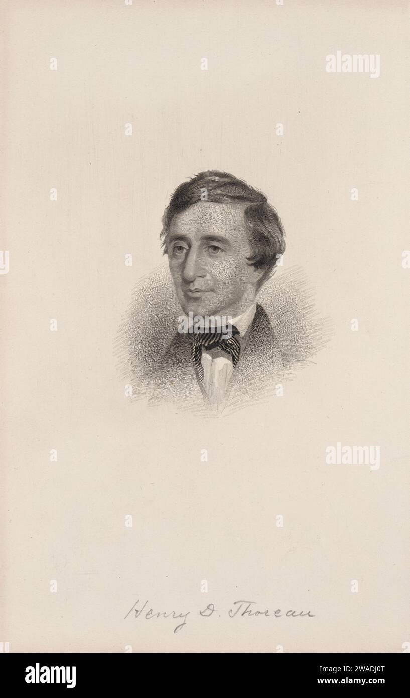 Signed portrait of American naturalist, essayist, poet, and philosopher Henry David Thoreau ca. 1863 Stock Photo