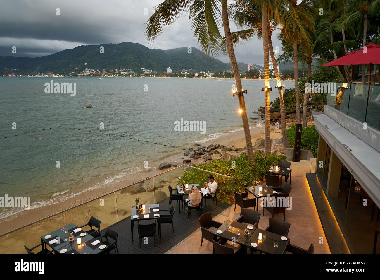 PHUKET, THAILAND - MAY 04, 2023: tables and chairs as seen at La Gritta Italian Restaurant in Amari Phuket Hotel. Stock Photo