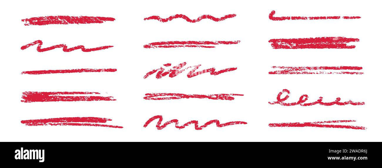 Crayon brush stroke red underline. Chalk pen highlight stroke. Vector hand drawn brush underline