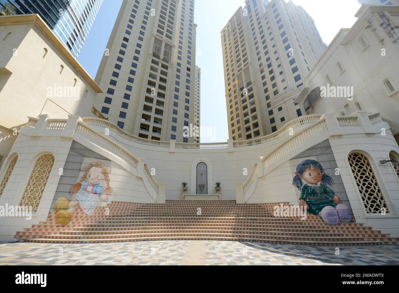 The Dubai dolls wall murals on The Walk, Marina beach, Dubai, UAE Stock