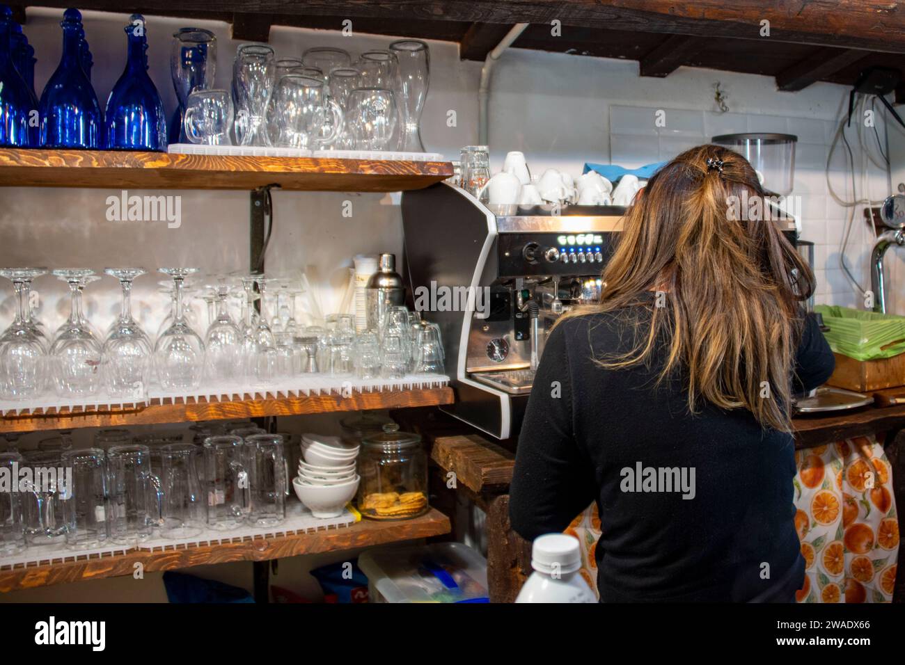 Barista making a Coffee in Italy Stock Photo