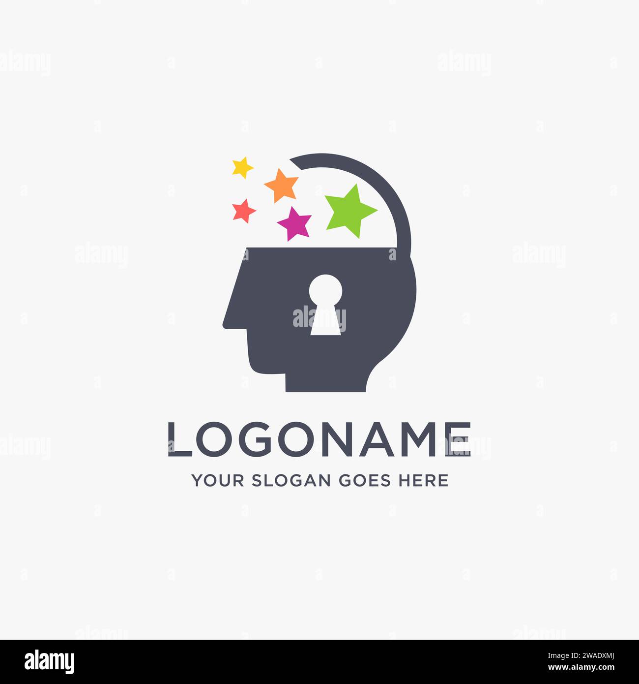 abstract open padlock human brain logo icon vector template on white background Stock Vector