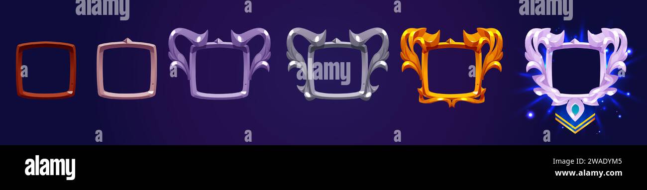 Square game rank frames set isolated on background. Vector cartoon ...
