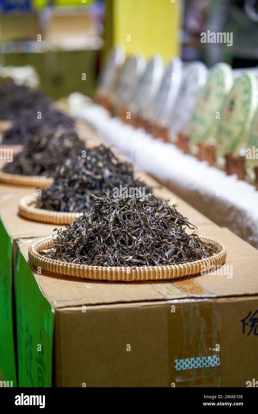 Close-up of high-end Chinese tea for sale in tea shop Stock Photo