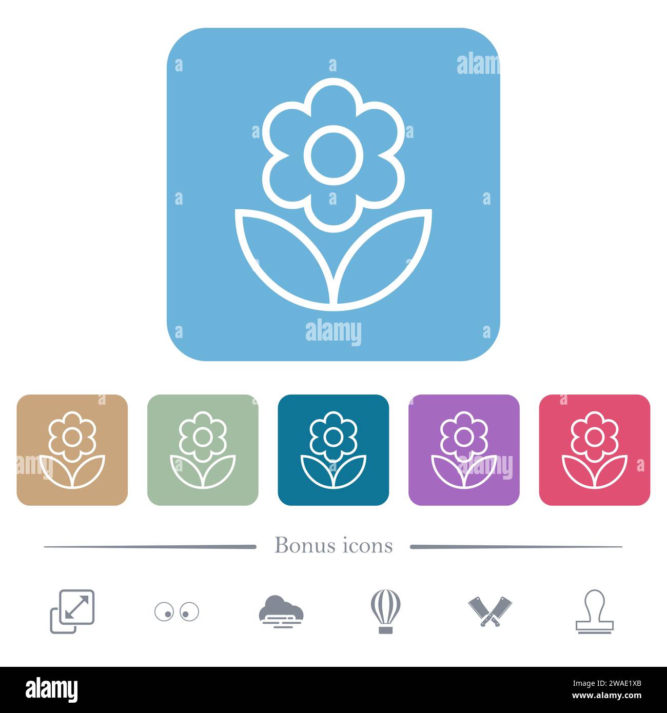 Single flower outline white flat icons on color rounded square ...