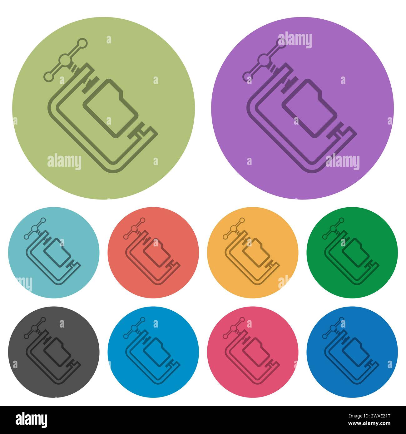 Folder compression outline darker flat icons on color round background Stock Vector
