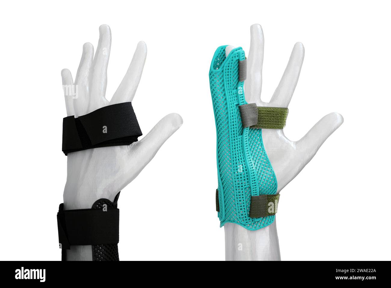 Close up of hand in comfortable adjustable immobilizer. Thermoformable