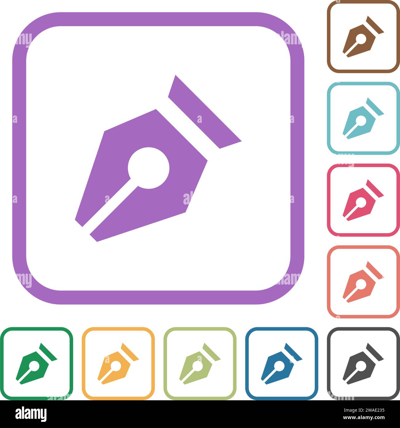 Nib solid simple icons in color rounded square frames on white background Stock Vector