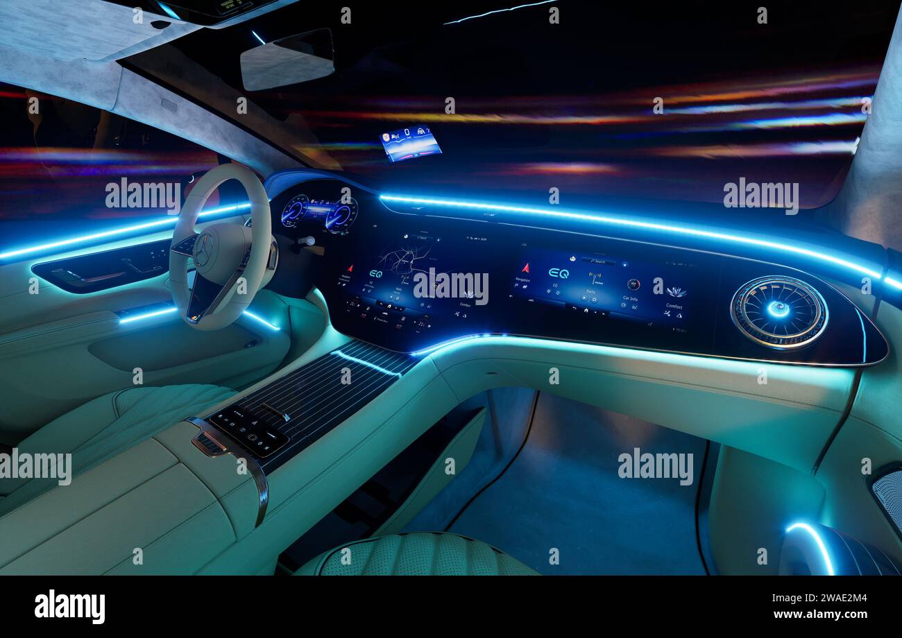 Mercedes-Benz EQS futuristic interior Stock Photo