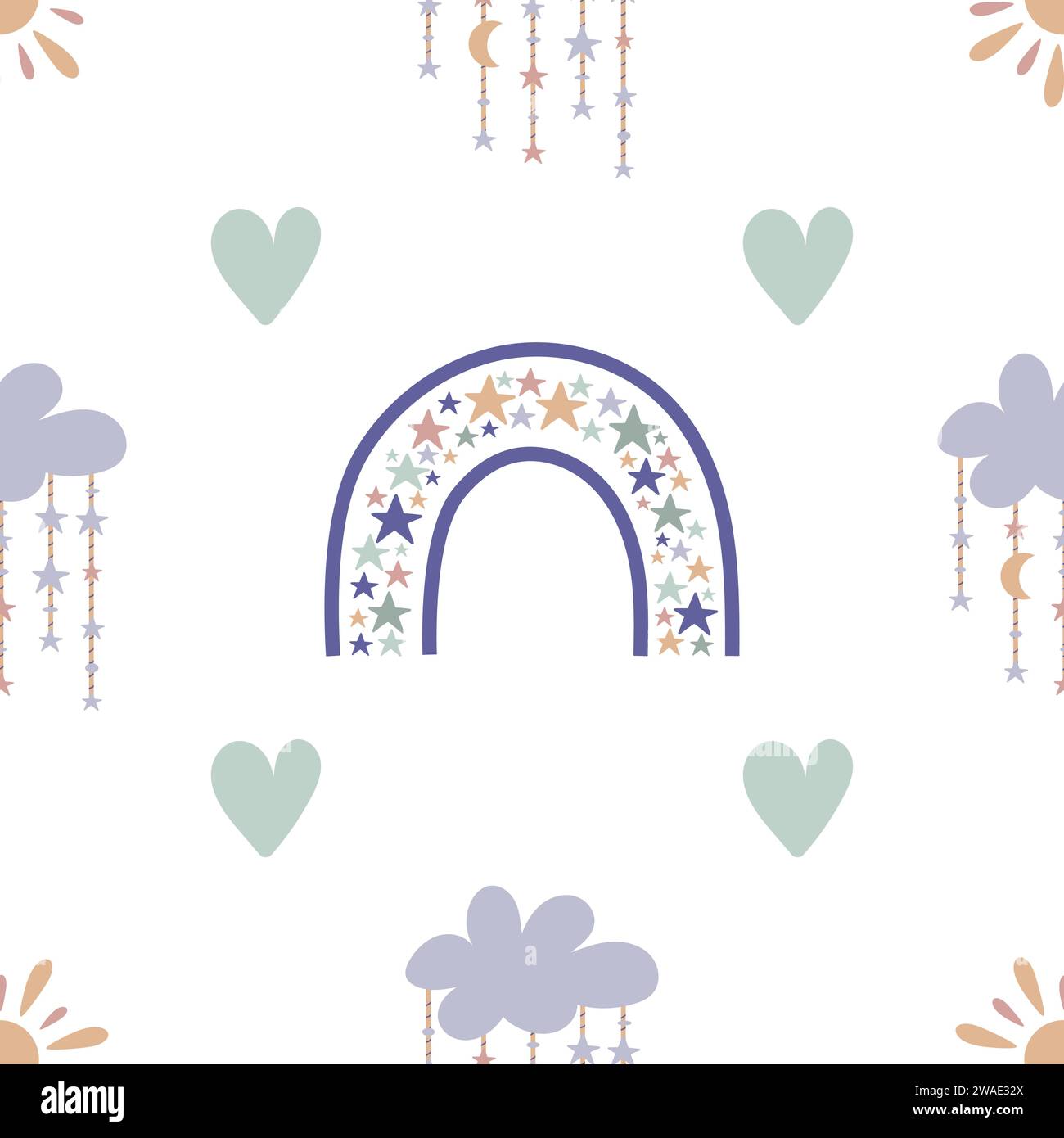 Boho baby rainbow seamless pattern. Boho color rainbow background for your project Stock Vector