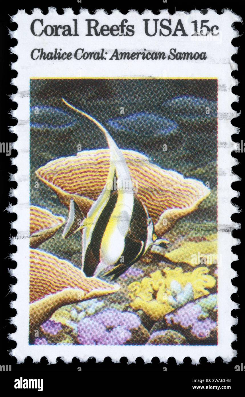A stamp printed in the USA shows Coral Reefs, Chalice Coral, American Samoa, circa 1980 Stock Photo