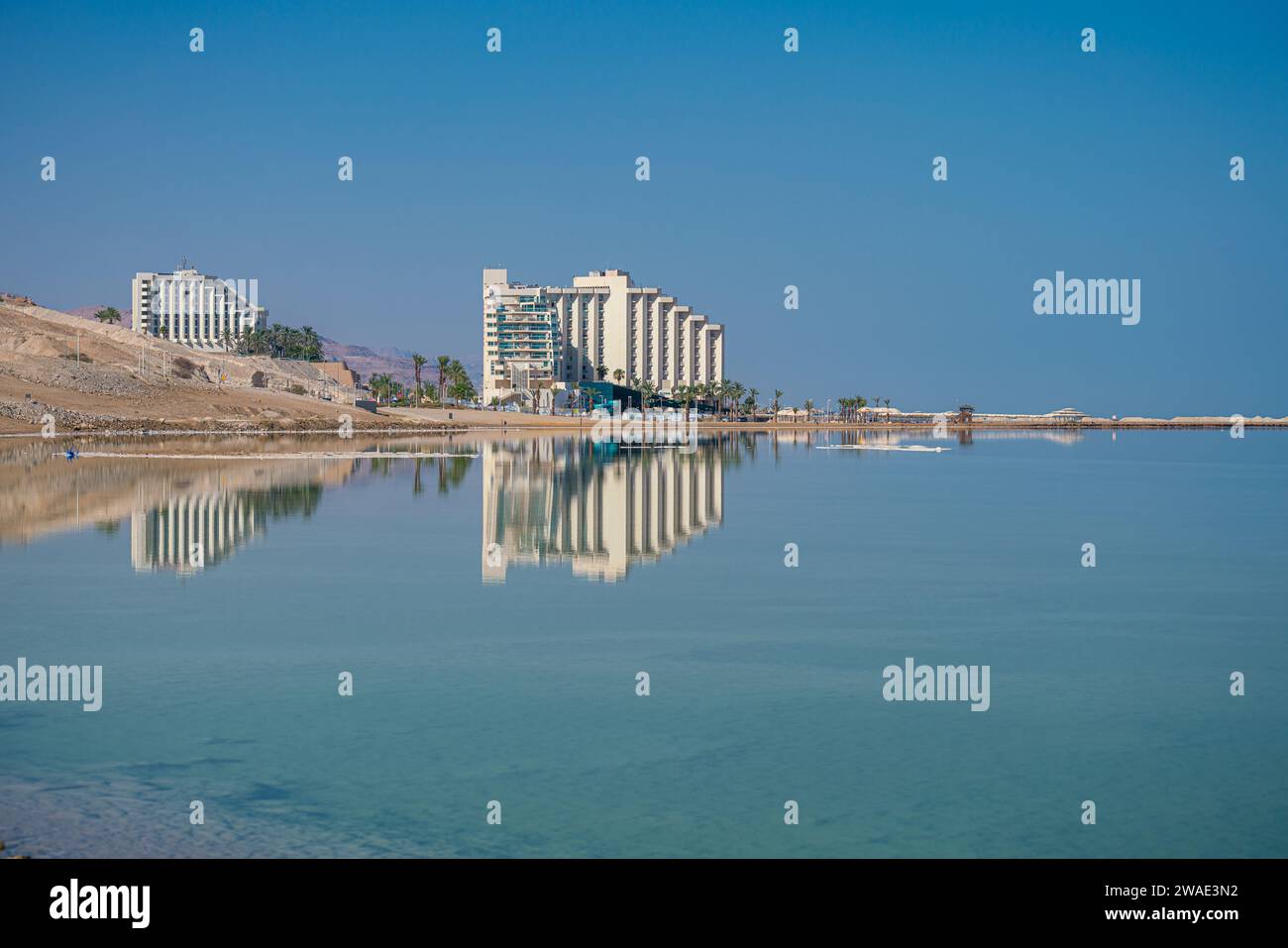 Ein Bokek, Hotel and Resort village on the Dead Sea, Israel Stock Photo