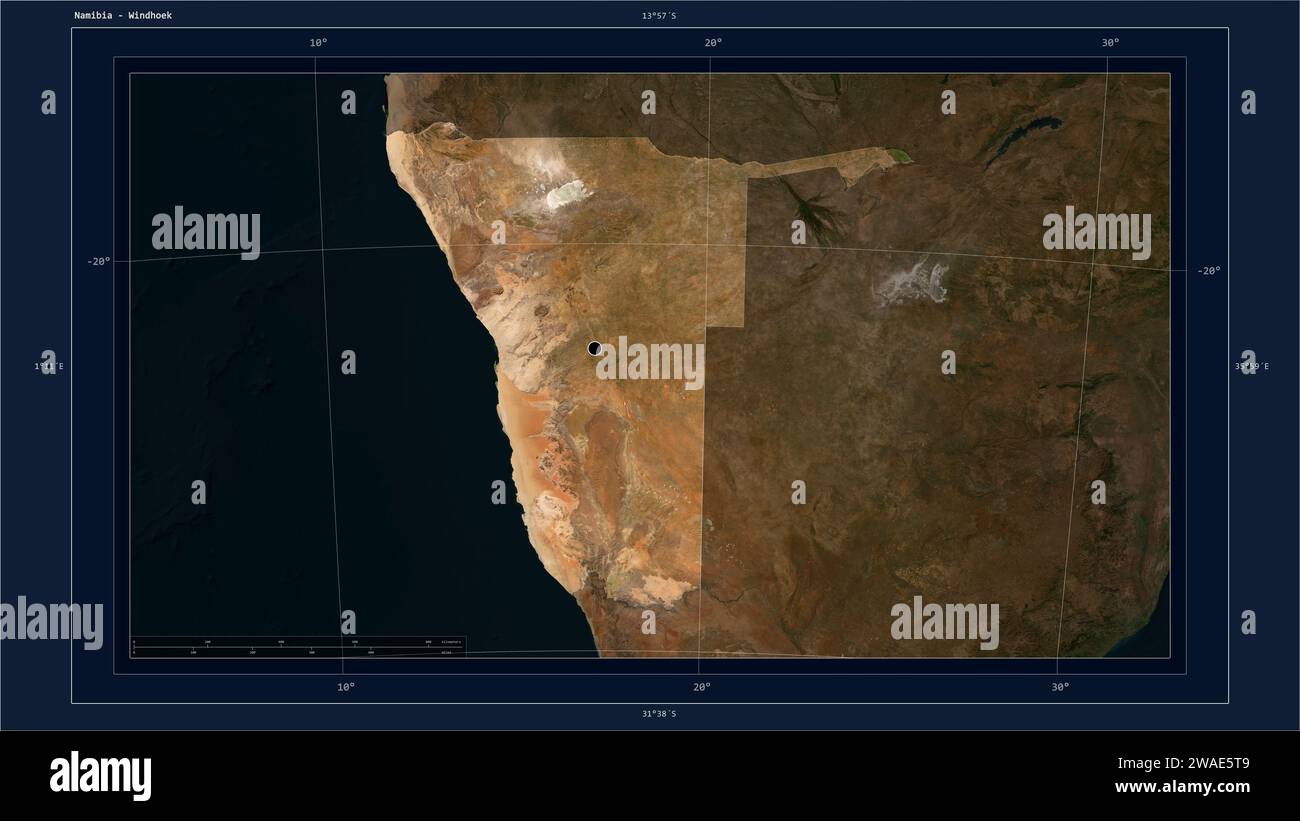 Namibia highlighted on a low resolution satellite map map with the
