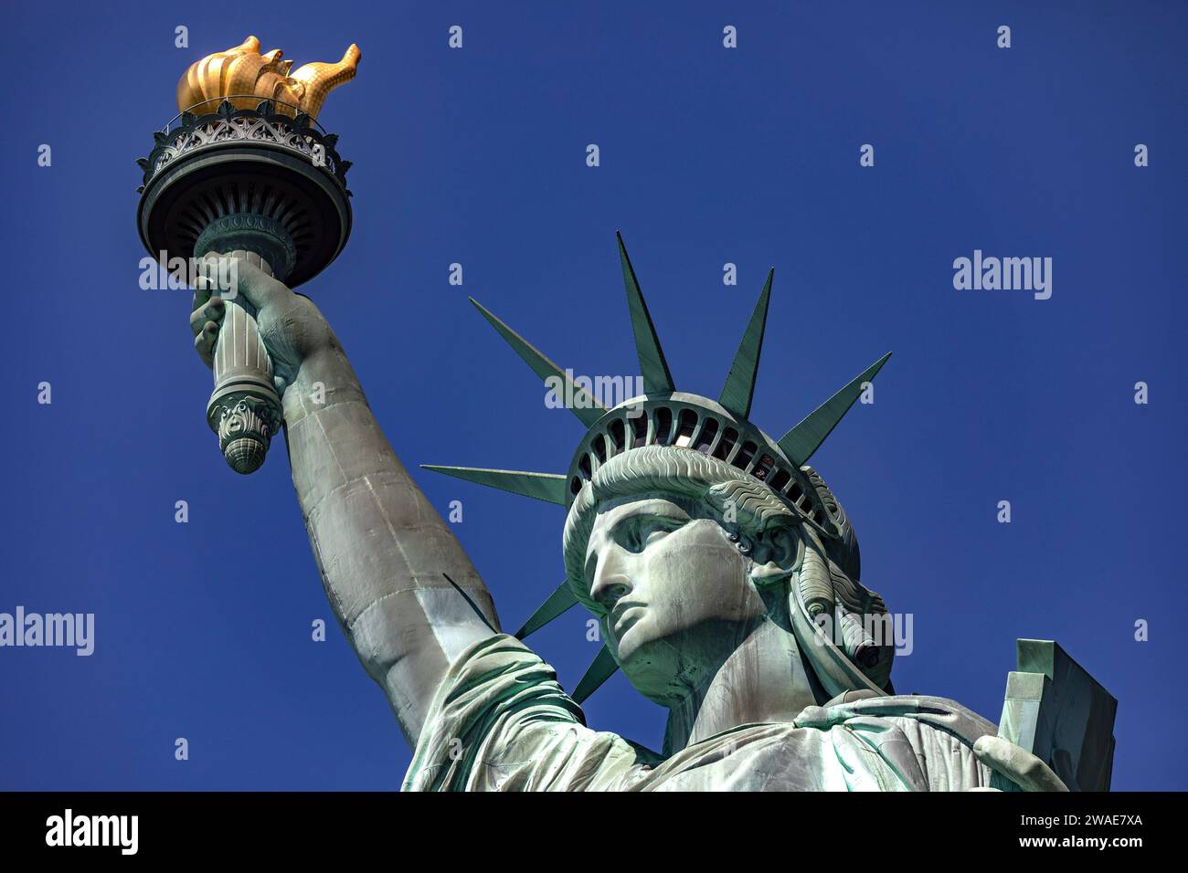 New York, USA; June 1, 2023: The marvelous Statue of Liberty with her crown and torch, protecting the Big Apple with her freedom and democracy. Stock Photo