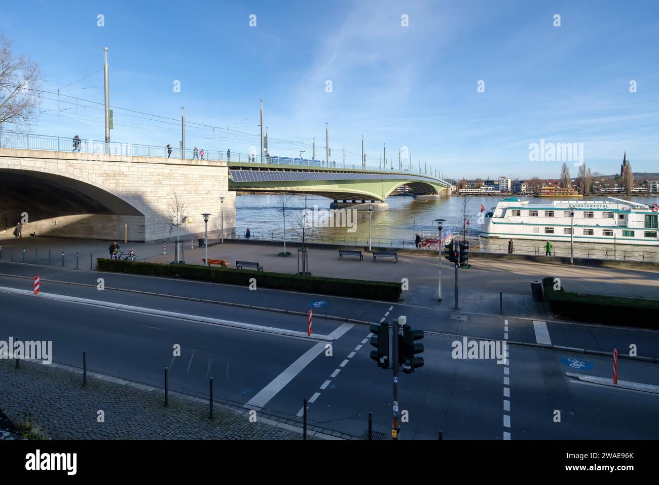 Bonn, Germany - December 17, 2023 : Panoramic view of the Kennedy Bridge and the river Rhine in Bonn Germany Stock Photo