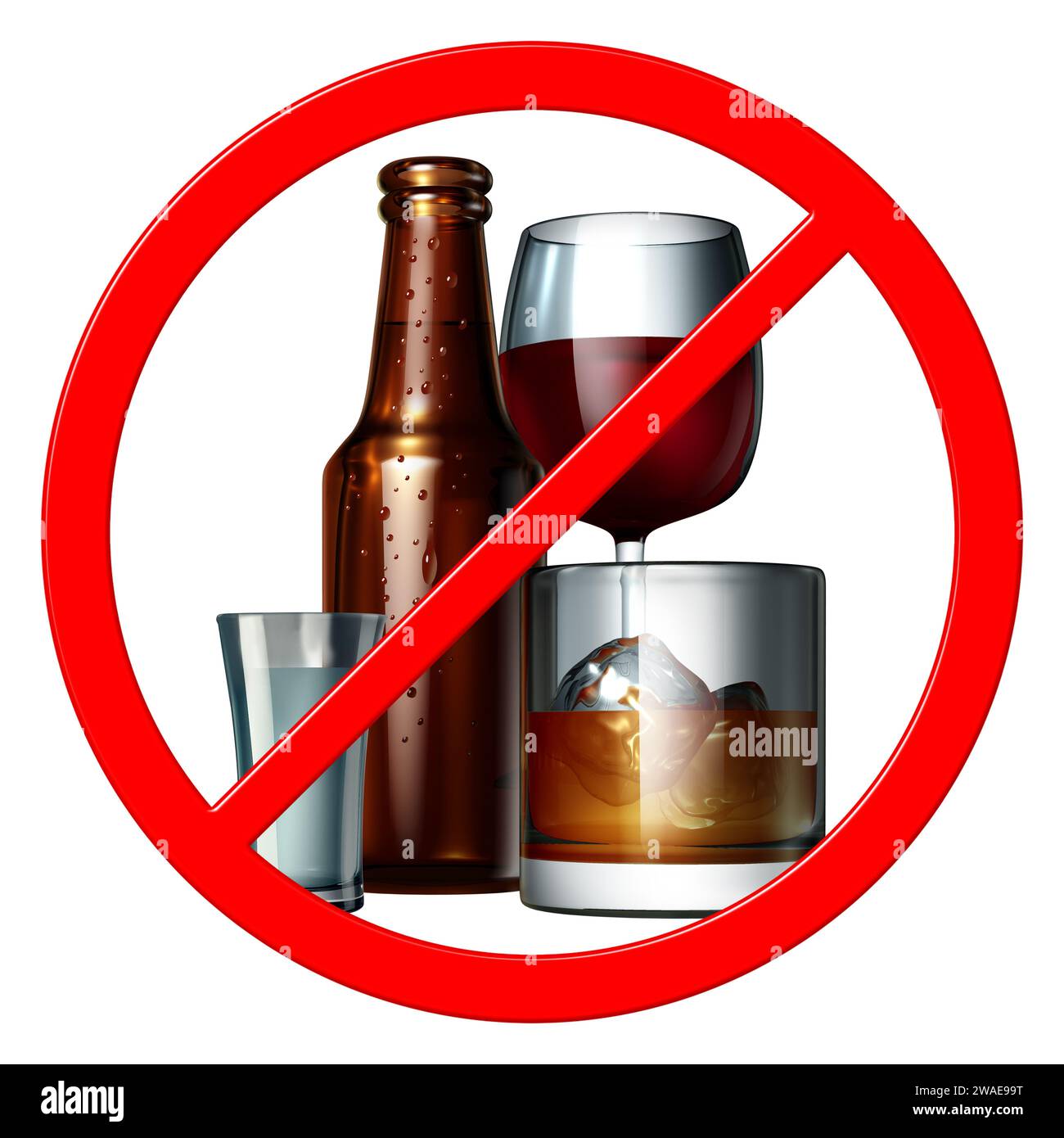 Abstain From Alcohol free and Drinking and staying sober alcoholic rehab concept as a ban and abstaining from beer wine and spirits beverages Stock Photo
