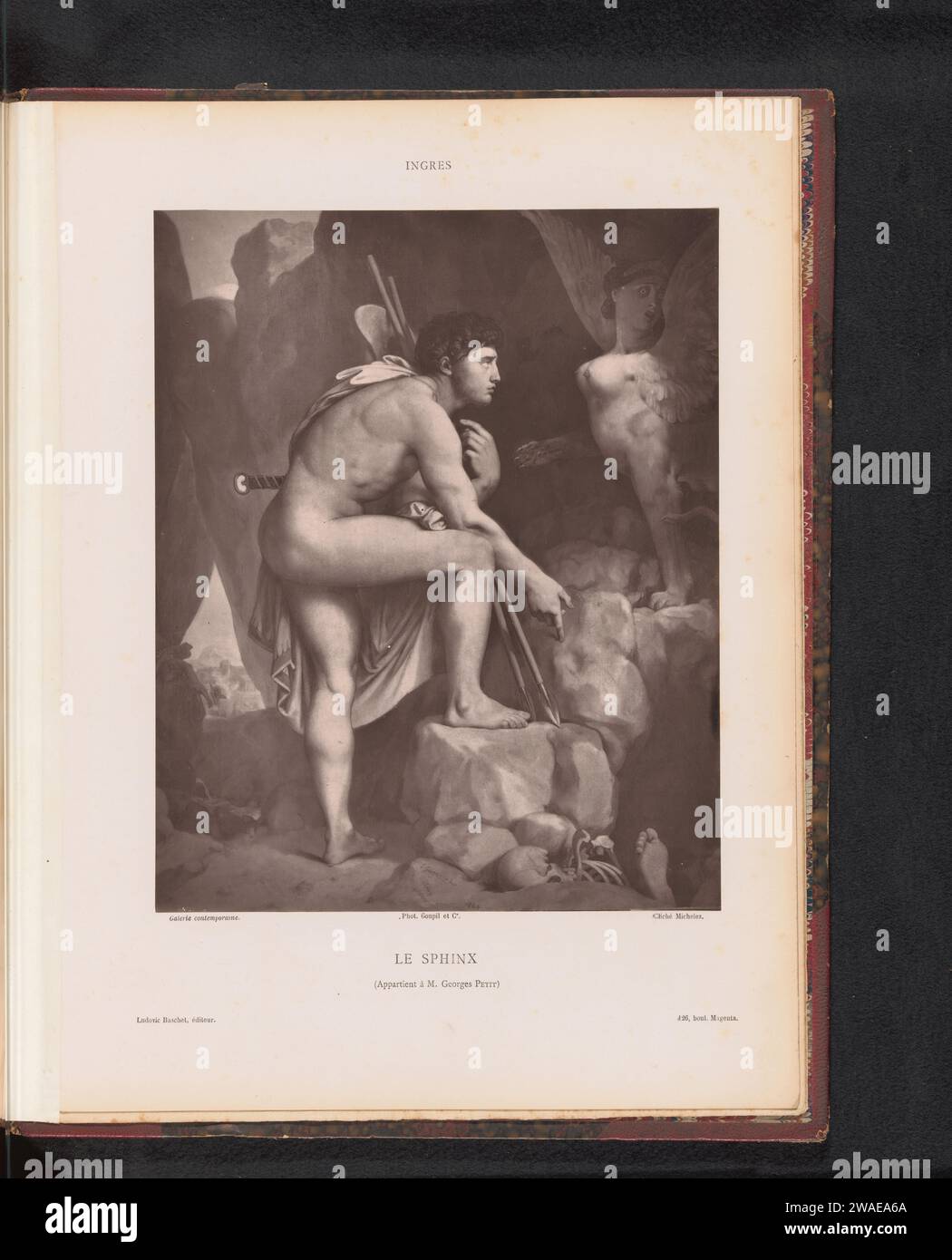 Reproduction of Le Sphinx by Jean Auguste Dominique Ingres, Charles Michelez, After Jean Auguste Dominique Ingres, c. 1873 - In or Before 1878 photomechanical print   paper  painting, drawing and the graphic arts. sphinx (lion/woman); 'Sfinge' (Ripa) - AA - female human figure Stock Photo