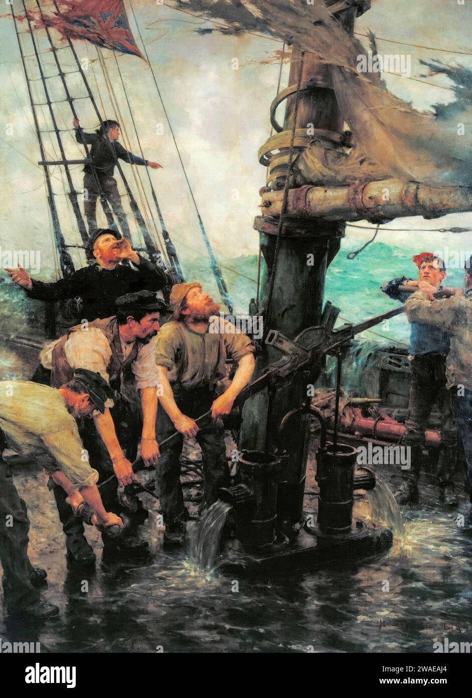 Henry Scott Tuke, All Hands to the Pumps, painting in oil on canvas, 1888-1889 Stock Photo