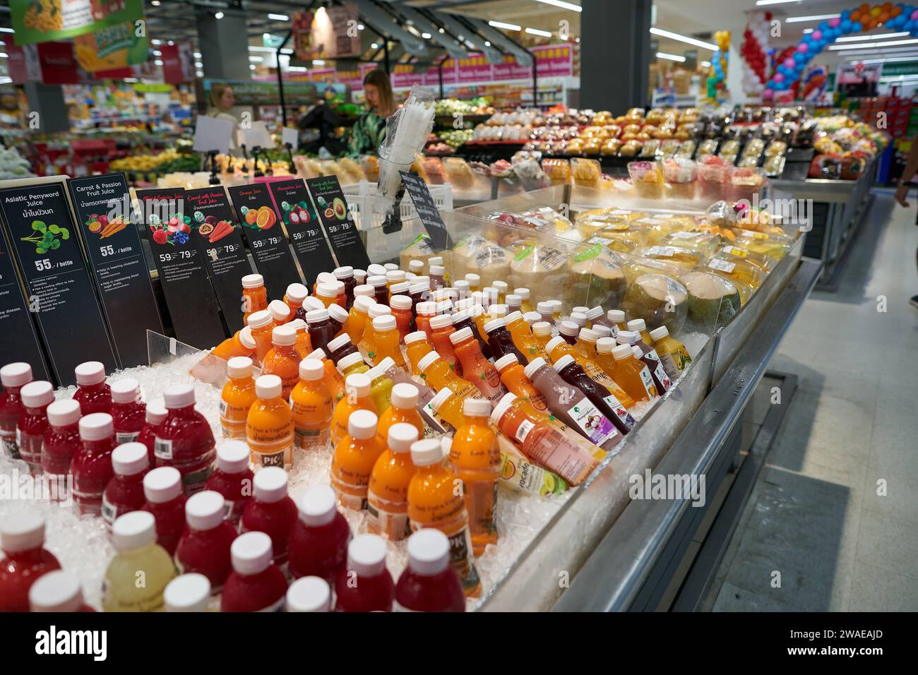 PHUKET, THAILAND APRIL 18, 2023 chilled bottled beverages for sale