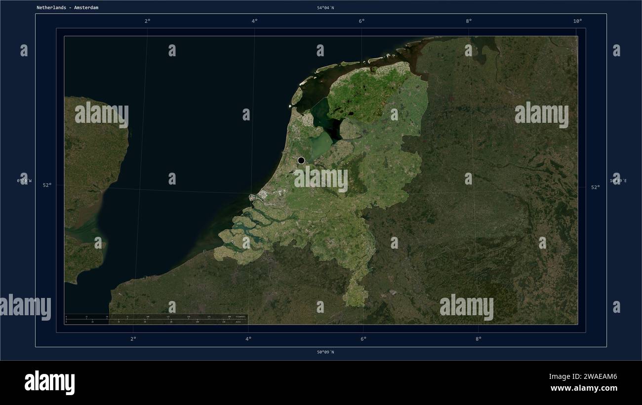 Netherlands highlighted on a low resolution satellite map map with the ...